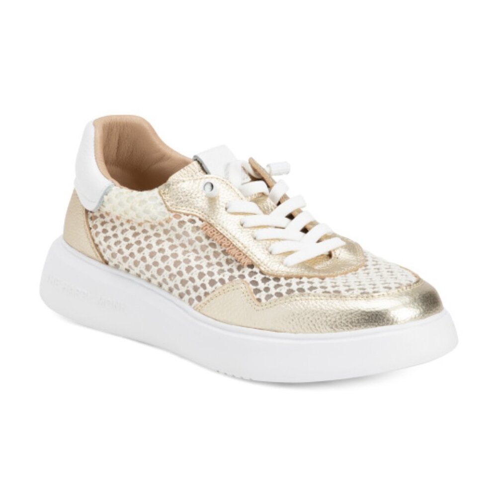 HAPPYMONK Made In Spain Leather And Raffia Laser Cut Sneakers